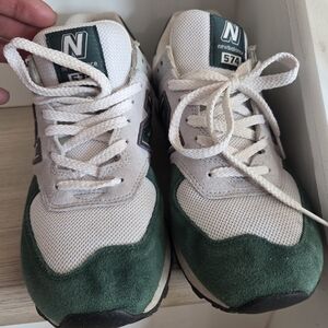 New Balance 574 Green and White Sneakers